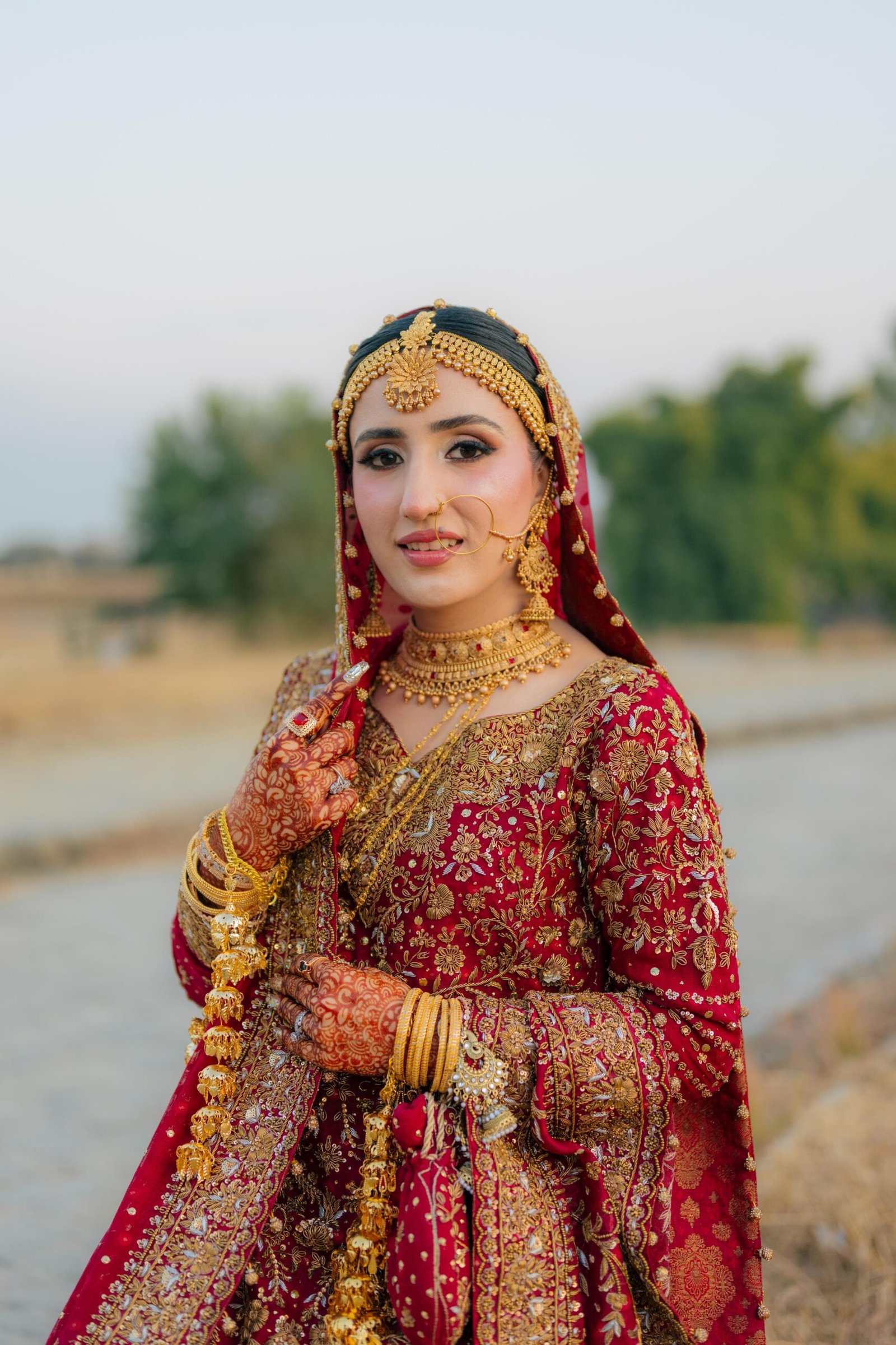 Red Khaddi Booti Bridal Long Shirt with Shararaa - Image 4
