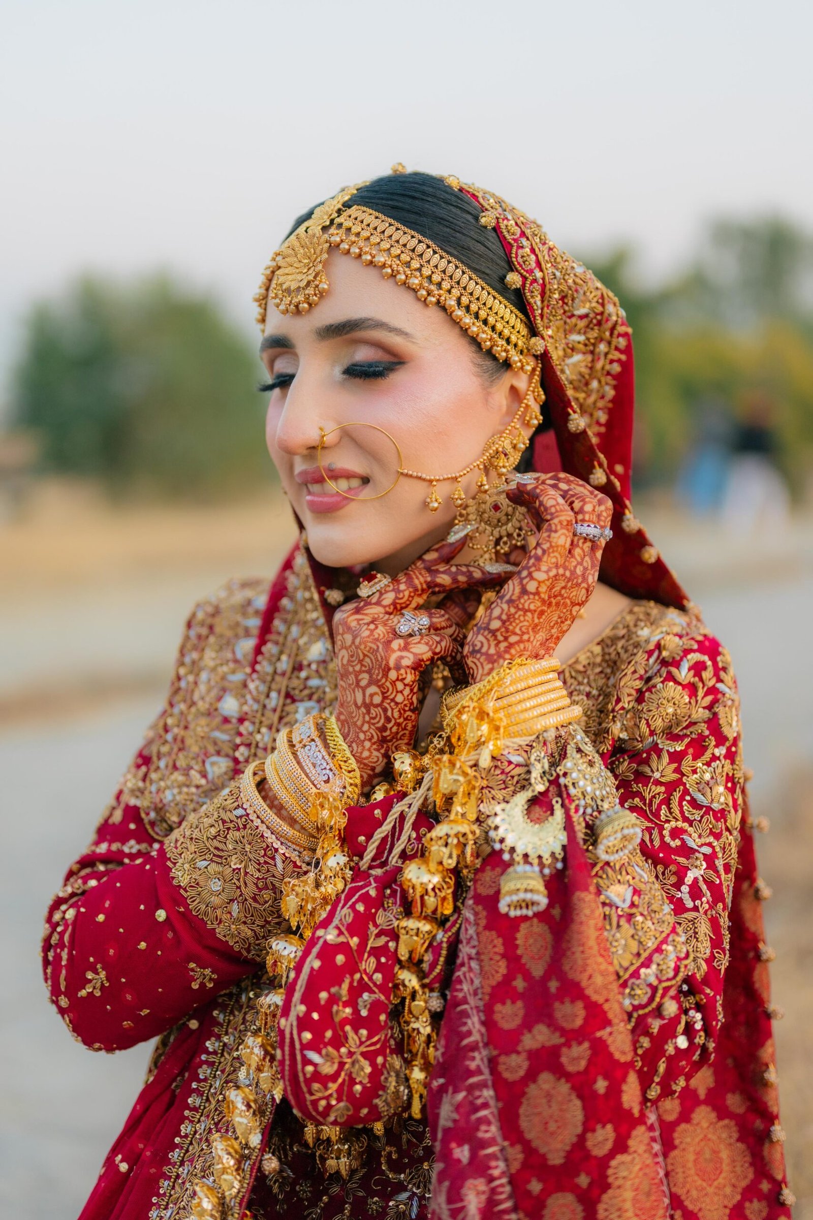Red Khaddi Booti Bridal Long Shirt with Shararaa