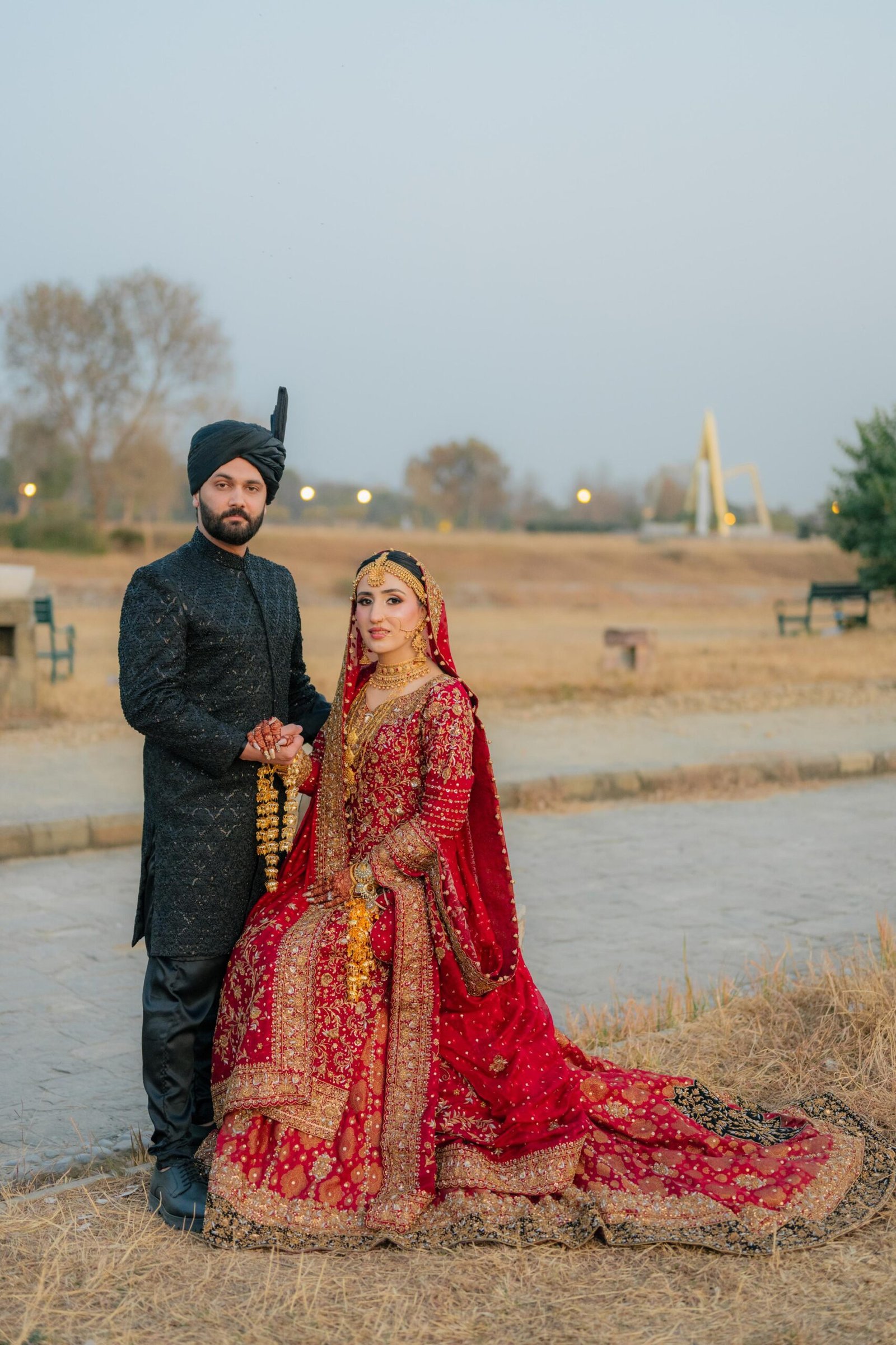 Red Khaddi Booti Bridal Long Shirt with Shararaa - Image 3