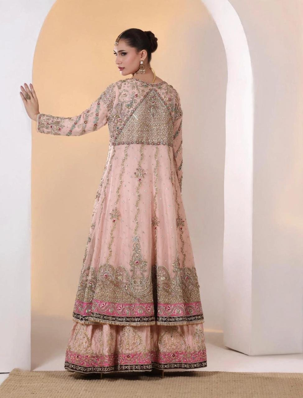 Pure Sheesha Silk Bridal Front Open Maxi Sharara with Dupatta - Image 2