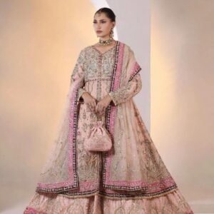 Pure Sheesha Silk Bridal Front Open Maxi Sharara with Dupatta