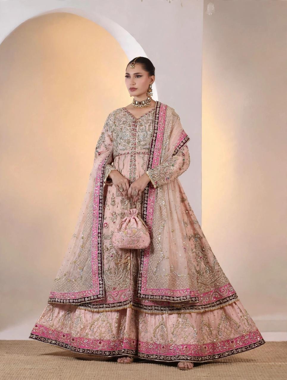 Pure Sheesha Silk Bridal Front Open Maxi Sharara with Dupatta