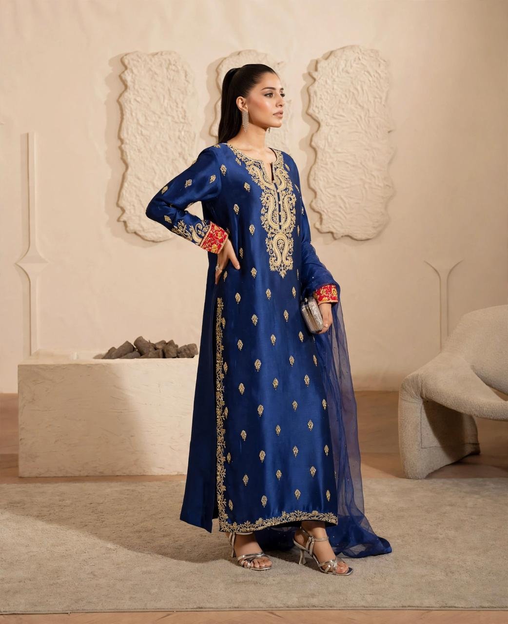 Pure Sheesha Silk Long Shirt with Trouser - Image 2