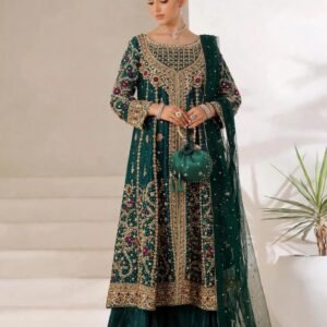 Pure Sheesha Silk Front Open Party Wear Maxi with Crush Sharara