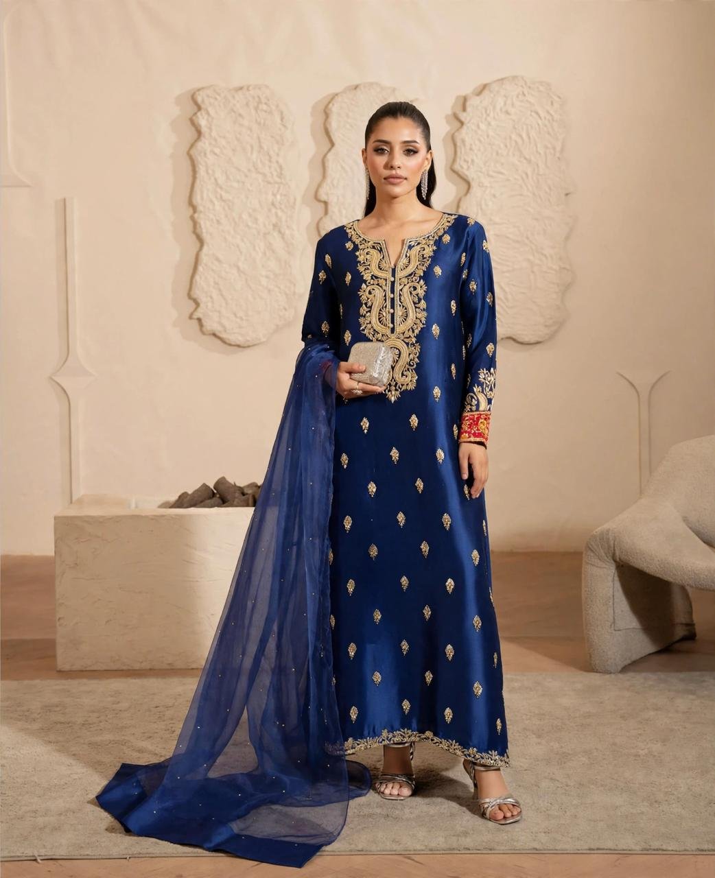 Pure Sheesha Silk Long Shirt with Trouser