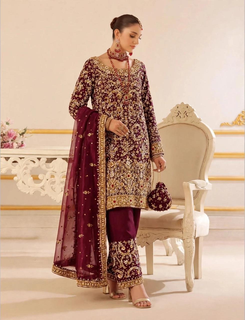 Pure Sheesha Silk Party Wear Shirt with Hijaar - Image 3
