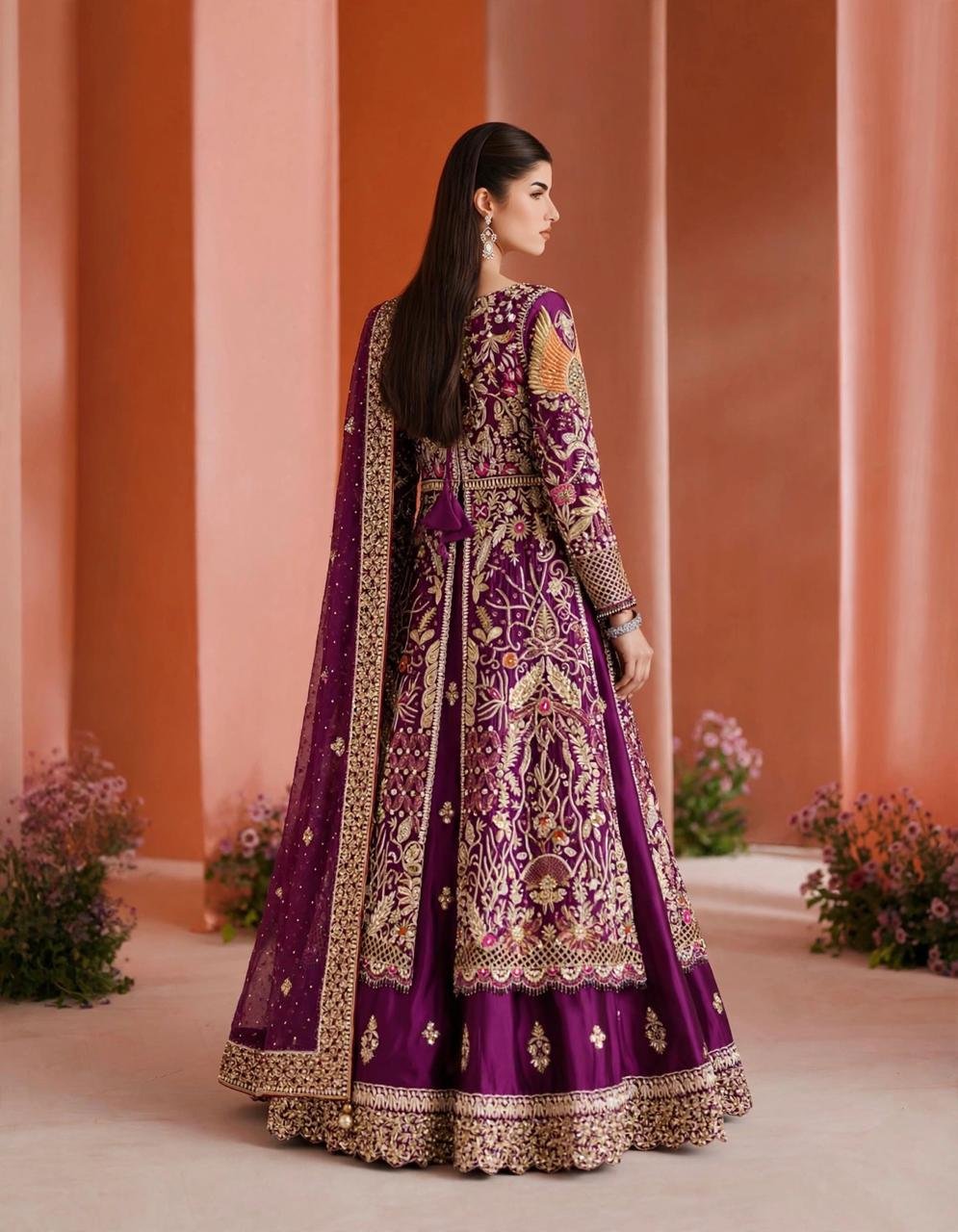 Pure Sheesha Silk Front Open Long A-Line Shirt with Sharara - Image 3