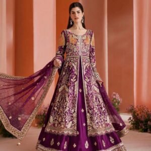 Pure Sheesha Silk Front Open Long A-Line Shirt with Sharara
