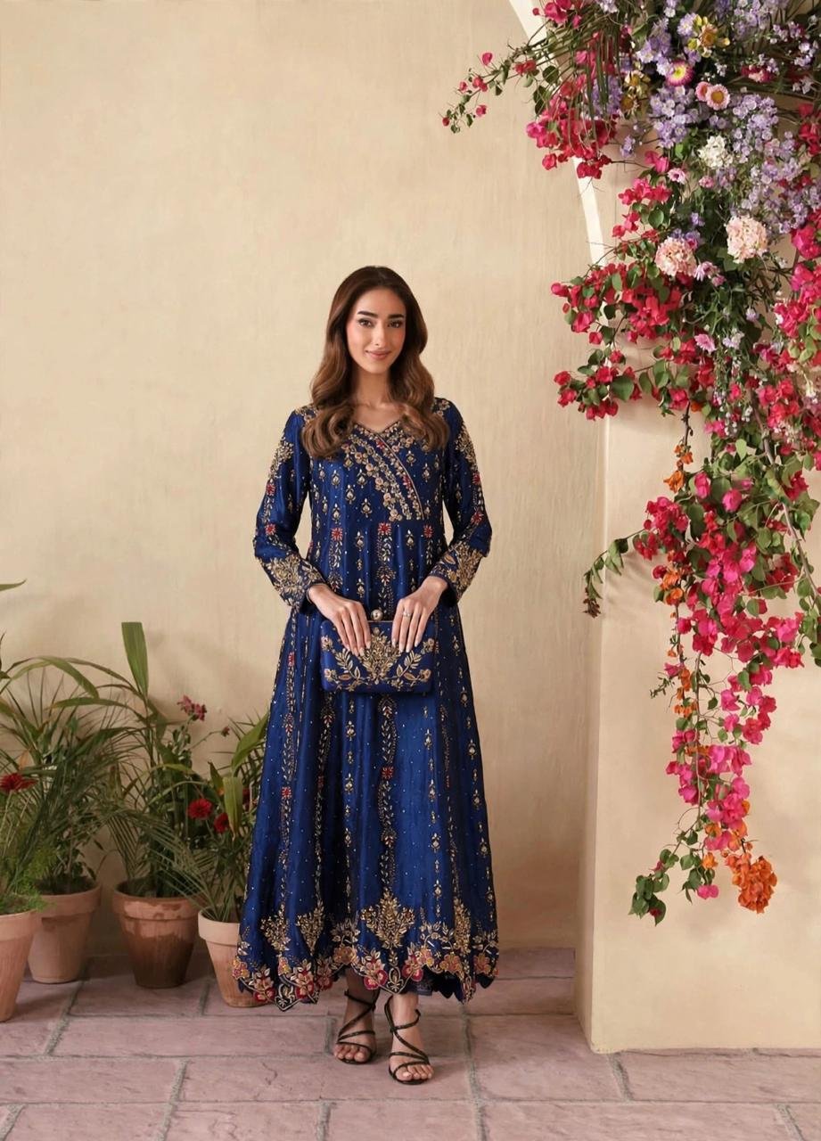 Pure Sheesha Silk Maxi with Clutch and Chan Booti Dupatta