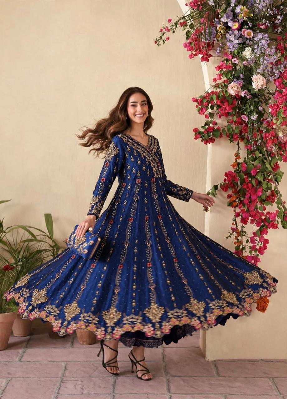 Pure Sheesha Silk Maxi with Clutch and Chan Booti Dupatta - Image 2
