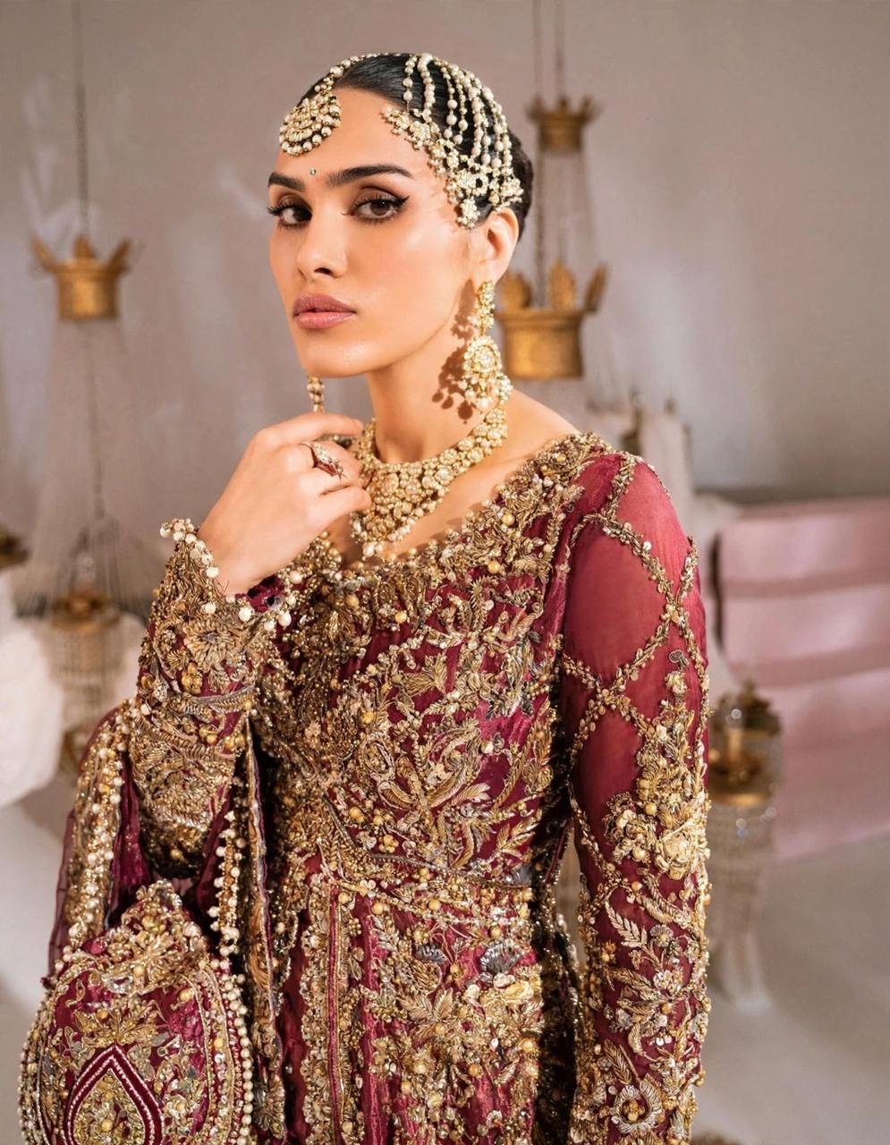 Pure Masoori Silk Bridal Front Open Maxi with Chatatpatti Tail Lengha - Image 2