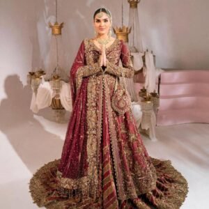 Pure Masoori Silk Bridal Front Open Maxi with Chatatpatti Tail Lengha