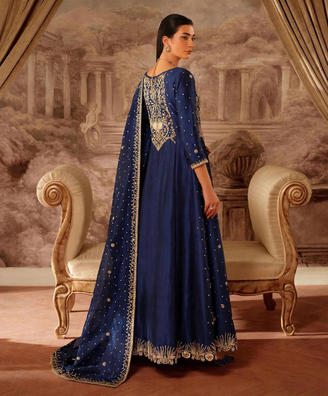 Pure Sheesha Silk Front Open Maxi with Dupatta - Image 3