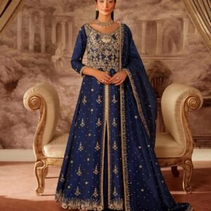 Pure Sheesha Silk Front Open Maxi with Dupatta