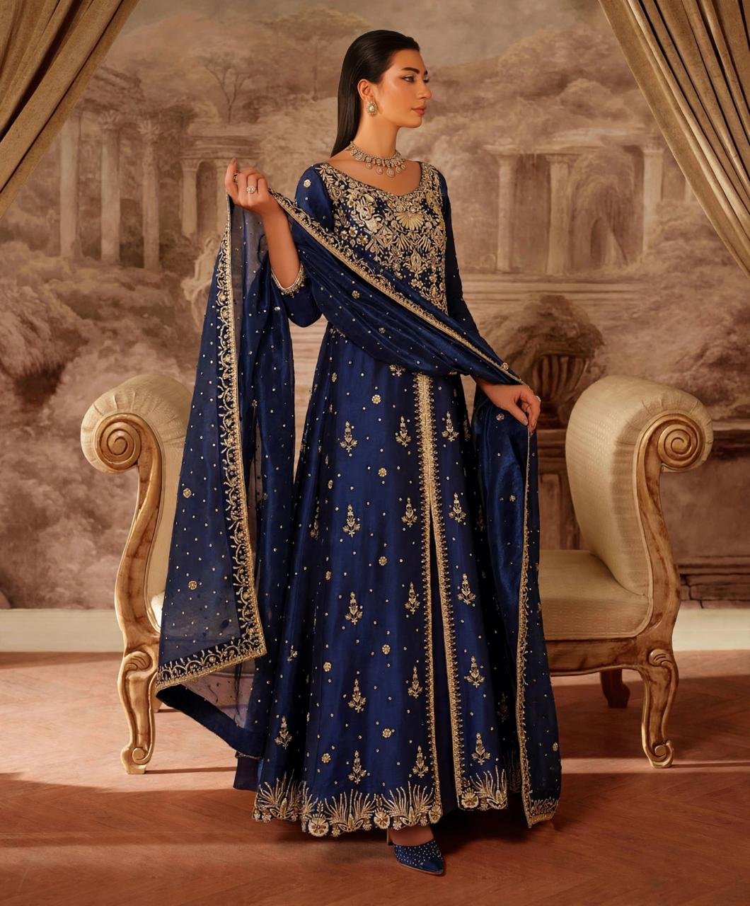 Pure Sheesha Silk Front Open Maxi with Dupatta - Image 2